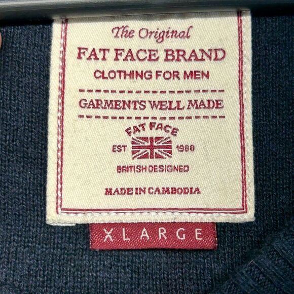 Fat Face Brand Sweater Men's XL Navy Pullover Cashmere Cotton Blend V-Neck UK - Picture 5 of 10
